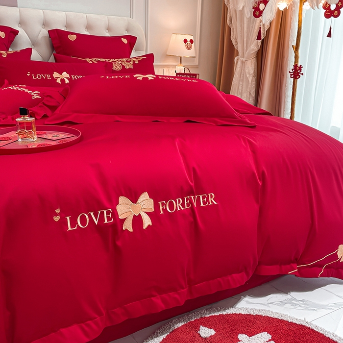 91家纺网 家纺一手货源 找家纺 东方合美（原：皇家传奇） 2023新款亲肤舒适时尚婚庆四件套系列 蝴蝶结