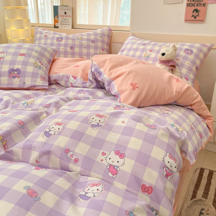 91家纺网 家纺一手货源 找家纺 2025新款全棉卡通小清新系列四件套 糖果猫