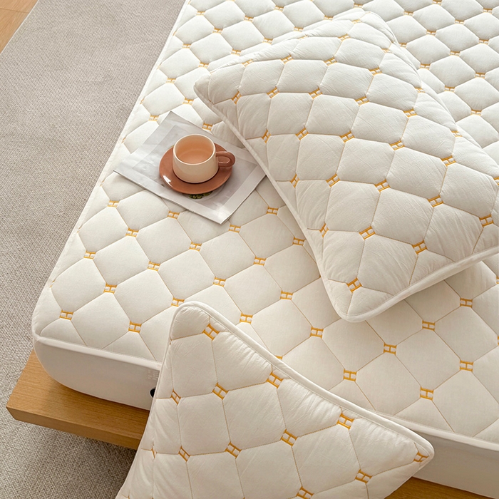 91家纺网 家纺一手货源 找家纺 3C 2024新款H全棉水洗棉床笠 珍珠白