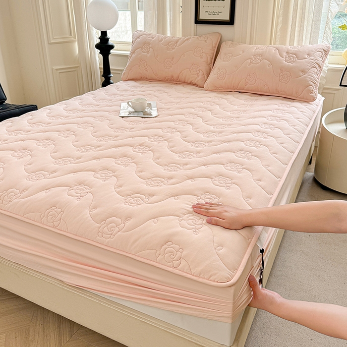 91家纺网 家纺一手货源 找家纺 3C 2024新款全棉水洗棉夹棉玫瑰床笠-花语系列 花语 典雅玉