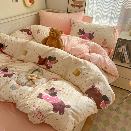 （总）2025新款可爱卡通AB版水洗棉印花四件套