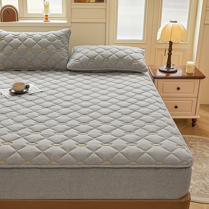 91家纺网 家纺一手货源 找家纺 3C 2024新款云朵全棉水洗棉床笠 云朵 冰山灰