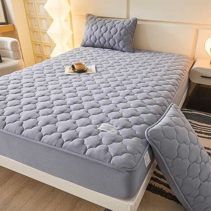 91家纺网 家纺一手货源 找家纺 3C 2025新款全棉水洗棉夹棉床笠-梦屿系列 梦屿 蓝灰