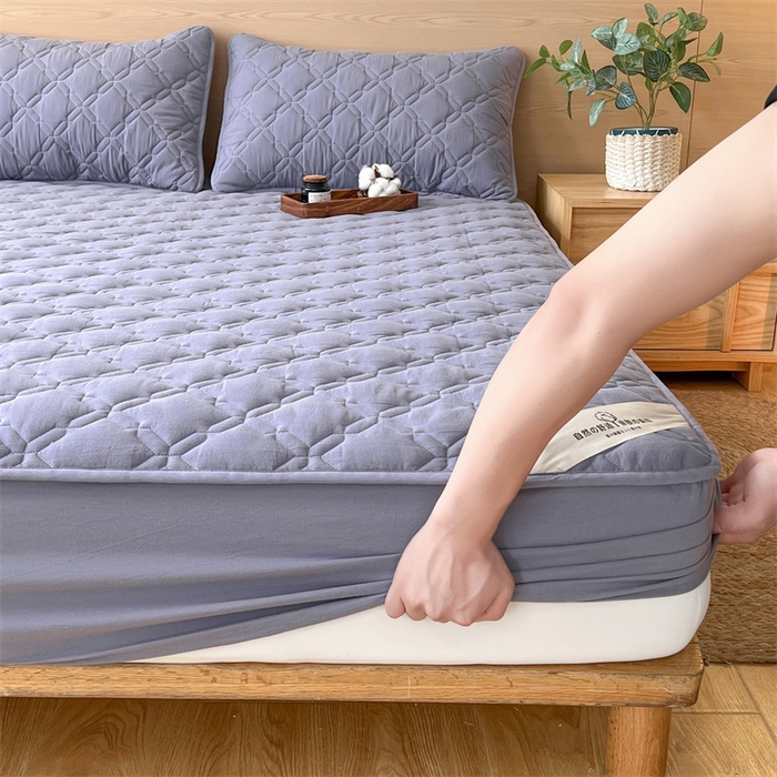 91家纺网 家纺一手货源 找家纺 3C 2024新款A类全棉抗菌防水床笠 全棉防水-蓝灰色