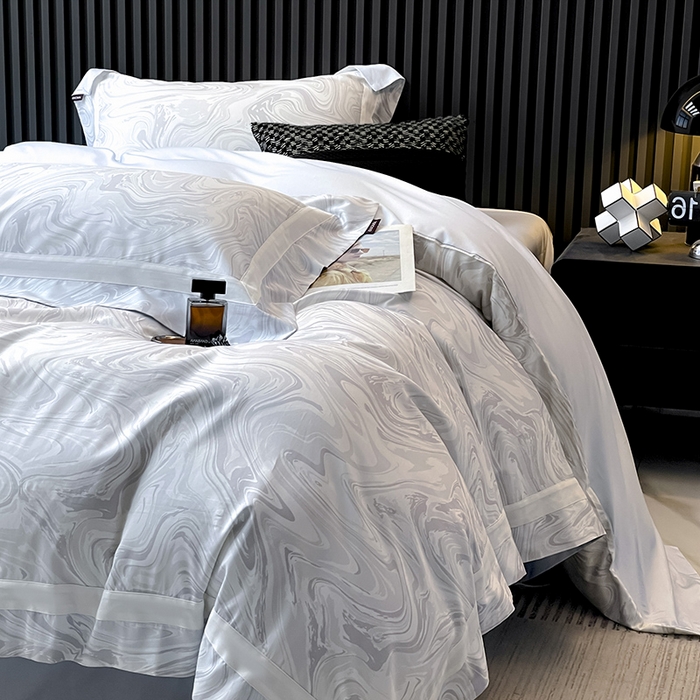 91家纺网 家纺一手货源 找家纺 春夏爆款全棉数码印花四件套纯棉轻奢风长绒棉床单被套时尚床上用品浮影 SM浮影-雅士灰