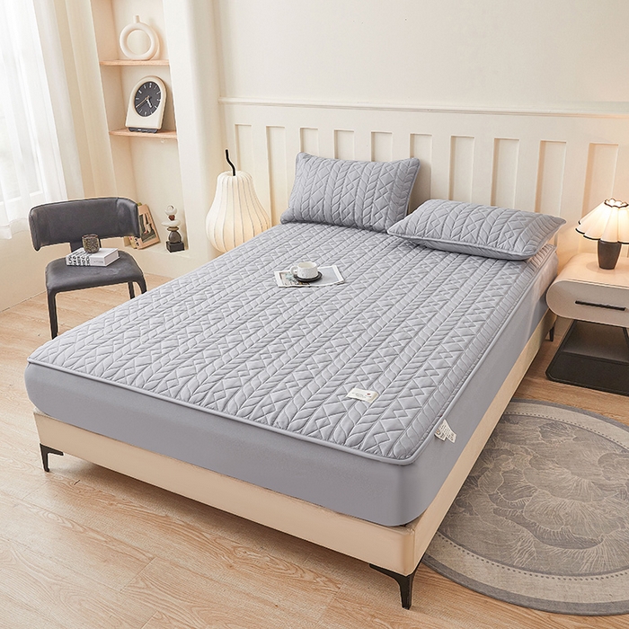 91家纺网 家纺一手货源 找家纺 3C 2025新款A类亲肤夹棉床笠-麦穗格 麦穗格 星辰灰