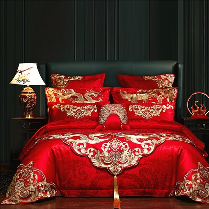 91家纺网 家纺一手货源 找家纺 （总）2023新款100s贡缎提花婚庆多件套系列