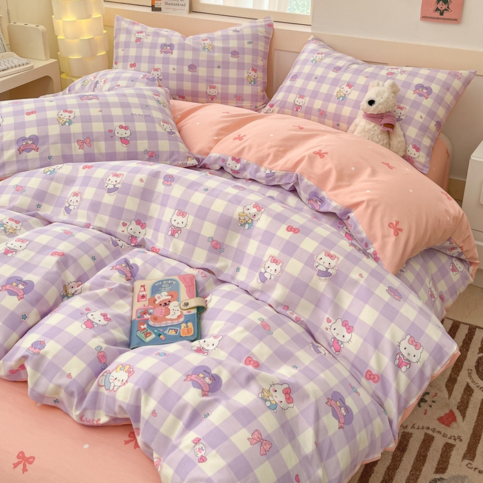 91家纺网 家纺一手货源 找家纺 2025新款全棉卡通小清新系列四件套 糖果猫