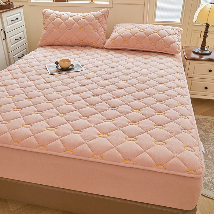 91家纺网 家纺一手货源 找家纺 3C 2024新款云朵全棉水洗棉床笠 云朵 浅豆沙