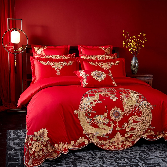 91家纺网 家纺一手货源 找家纺 2023新款120s提花长绒棉婚庆多件套系列 花好月圆