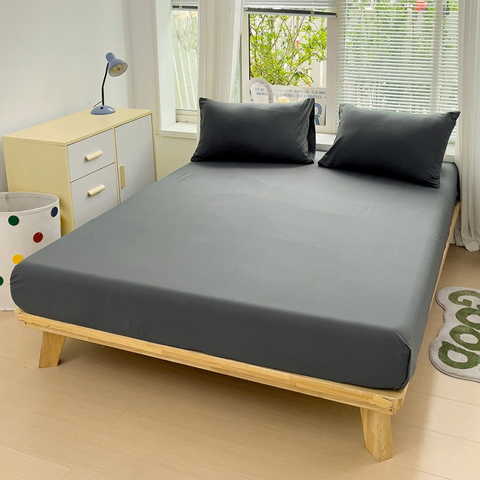 91家纺网 家纺一手货源 找家纺 森璐 2025新款水洗棉双拼四件套宿舍三件套床单被套枕套纯色-深灰色