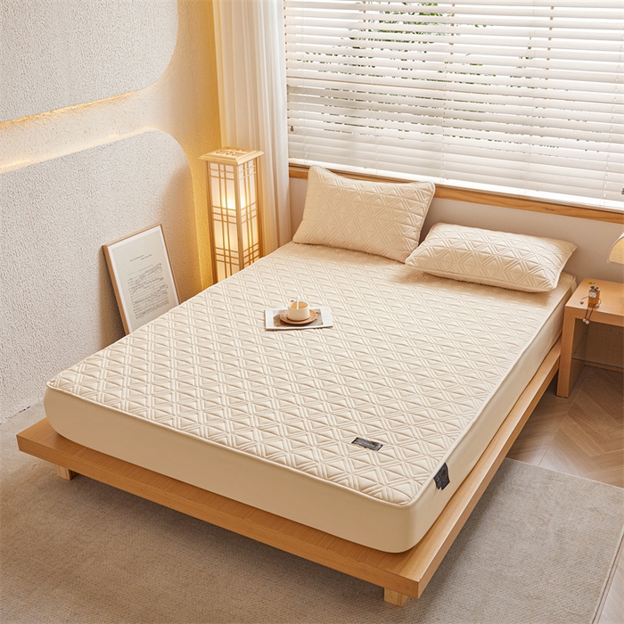 91家纺网 家纺一手货源 找家纺 3C 2025新款A类三角格防水隔脏床笠 三角格-浅卡其