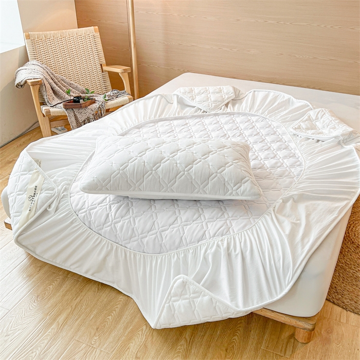 91家纺网 家纺一手货源 找家纺 3C 2024新款A类全棉抗菌防水床笠 全棉防水-珍珠白