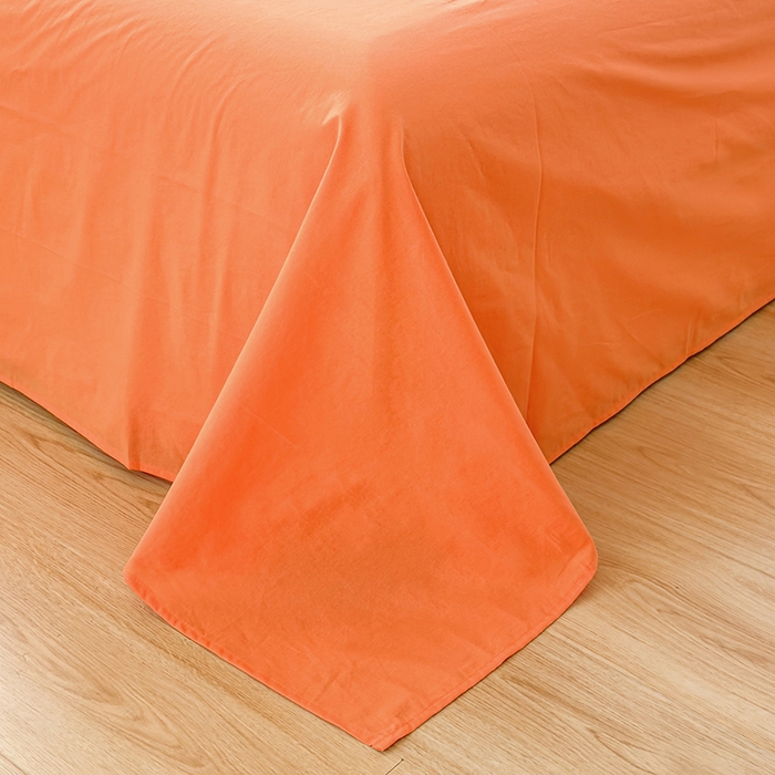 91家纺网 家纺一手货源 找家纺 2025新款全棉A类母婴级水洗棉纯棉床单纯色系列单品 马丁桔