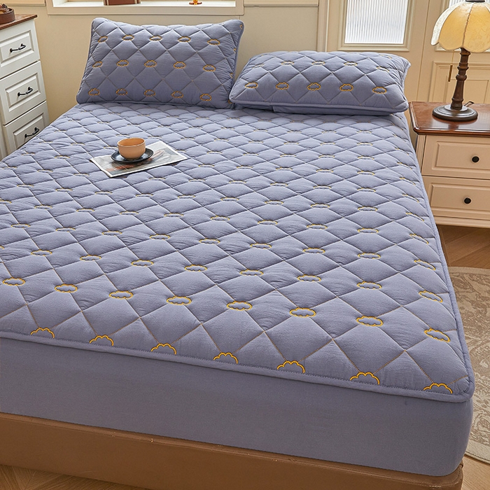 91家纺网 家纺一手货源 找家纺 3C 2024新款云朵全棉水洗棉床笠 云朵 蓝灰