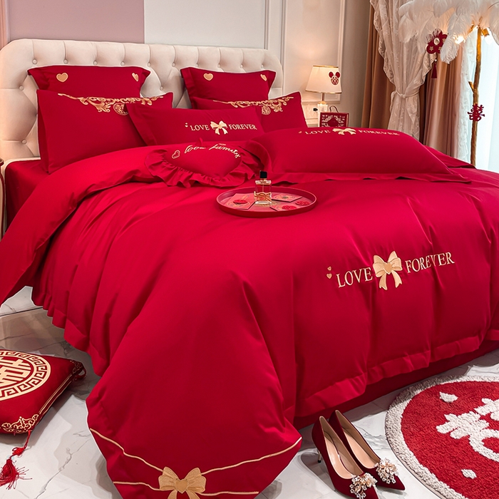 91家纺网 家纺一手货源 找家纺 东方合美（原：皇家传奇） 2023新款亲肤舒适时尚婚庆四件套系列 蝴蝶结