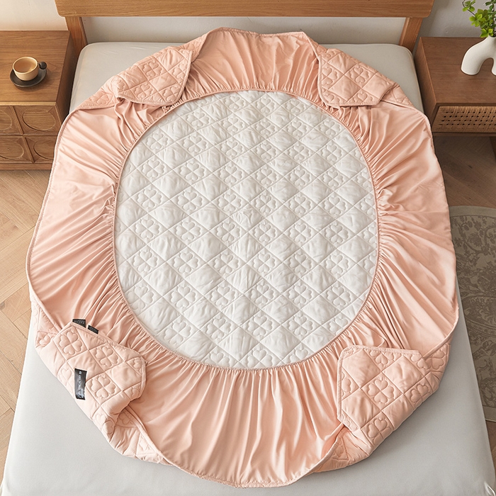 91家纺网 家纺一手货源 找家纺 3C 2025新款A类亲肤夹棉床笠-花叶 花叶 温柔粉