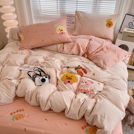 91家纺网 家纺一手货源 找家纺 （总）（买家秀 爆款花型长期款不断货）A类ins风水洗棉四件套云朵棉毛巾绣四件套水洗棉床笠四件套绣花四件套