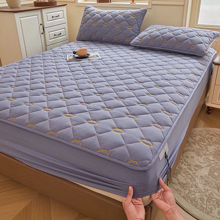 91家纺网 家纺一手货源 找家纺 3C 2024新款云朵全棉水洗棉床笠 云朵 蓝灰