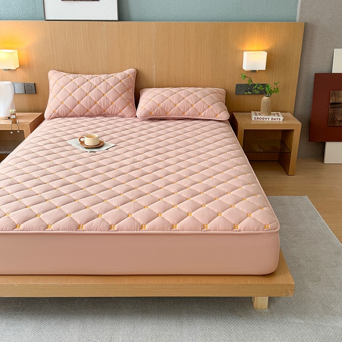 91家纺网 家纺一手货源 找家纺 3C 2024新款H全棉水洗棉床笠 浅豆沙