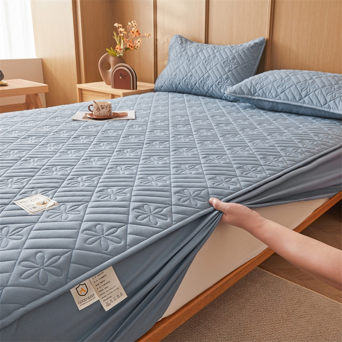 91家纺网 家纺一手货源 找家纺 3C 2025新款A类幸运花防水隔脏床笠 幸运花-海洋蓝