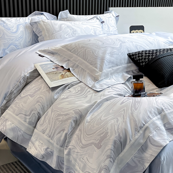 91家纺网 家纺一手货源 找家纺 春夏爆款全棉数码印花四件套纯棉轻奢风长绒棉床单被套时尚床上用品浮影 SM浮影-雅士灰
