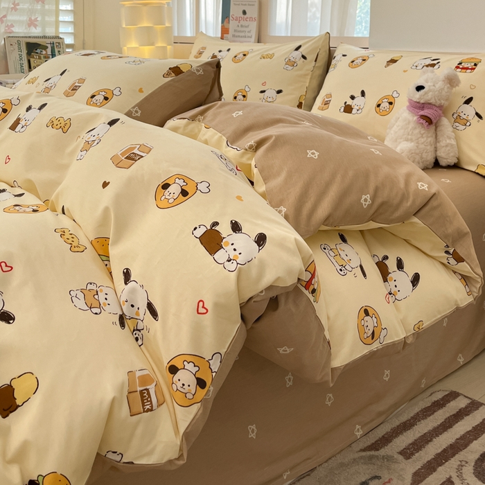 91家纺网 家纺一手货源 找家纺 2025新款全棉卡通小清新系列四件套 汉堡狗