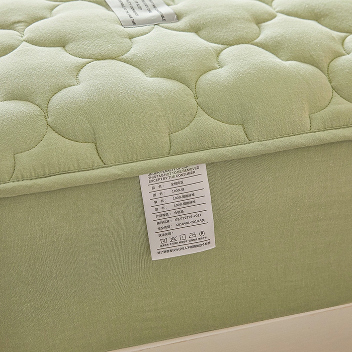 91家纺网 家纺一手货源 找家纺 3C 2025新款全棉水洗棉夹棉床笠-梦屿系列 梦屿 抹茶绿