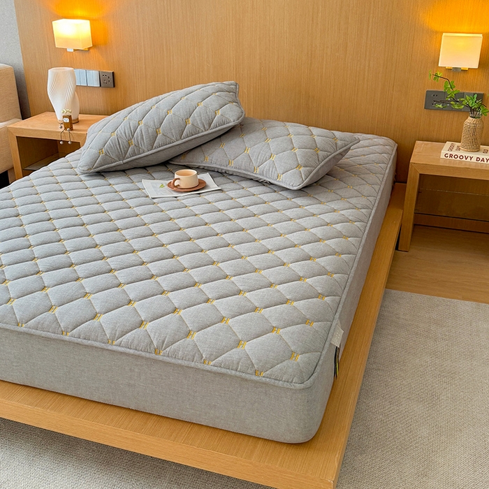 91家纺网 家纺一手货源 找家纺 3C 2024新款H全棉水洗棉床笠 冰山灰