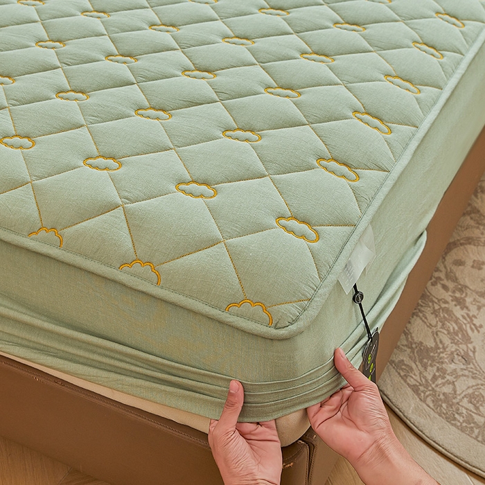 91家纺网 家纺一手货源 找家纺 3C 2024新款云朵全棉水洗棉床笠 云朵 抹茶绿