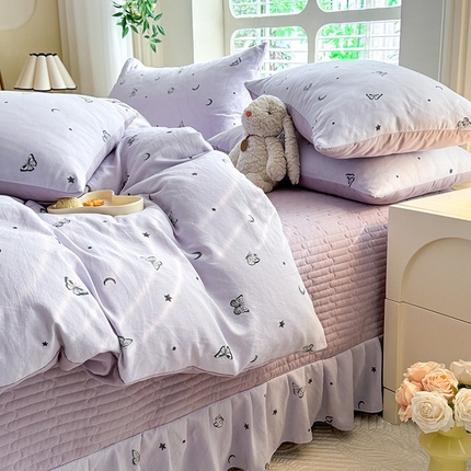 韩约家纺 2025新款简约款1针织双层纱床盖四件套 蝶恋（简约款）