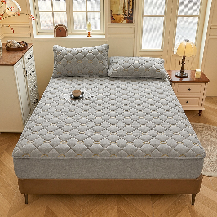 91家纺网 家纺一手货源 找家纺 3C 2024新款云朵全棉水洗棉床笠 云朵 冰山灰