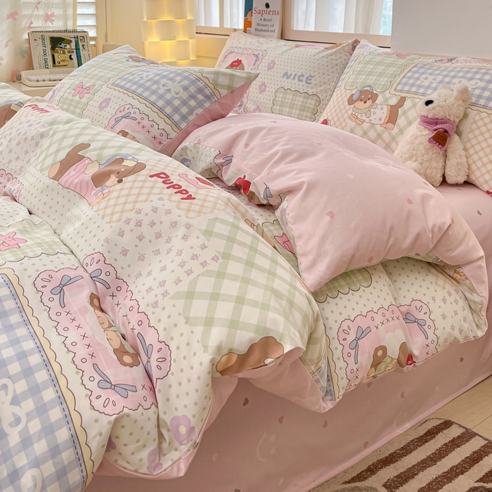 91家纺网 家纺一手货源 找家纺 2025新款全棉卡通小清新系列四件套 趴趴乐园