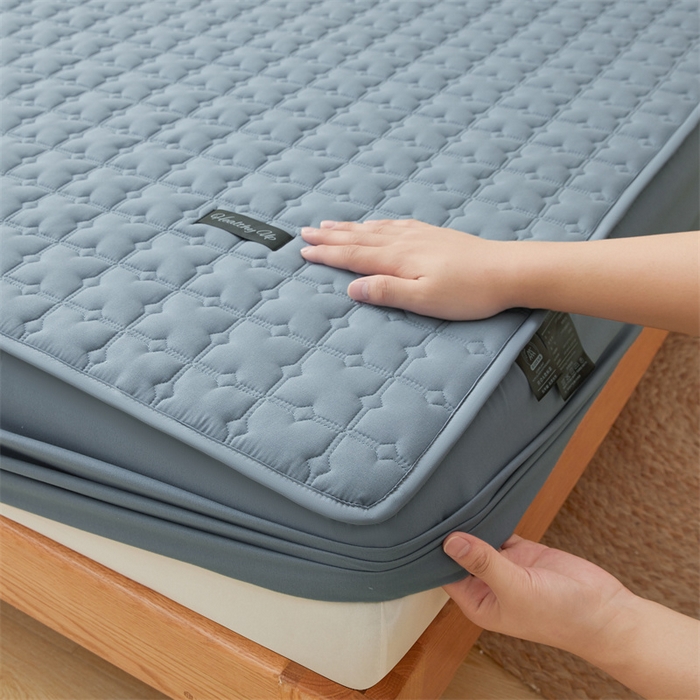 91家纺网 家纺一手货源 找家纺 3C 2025新款A类时尚格防水隔脏床笠 时尚格-海洋蓝