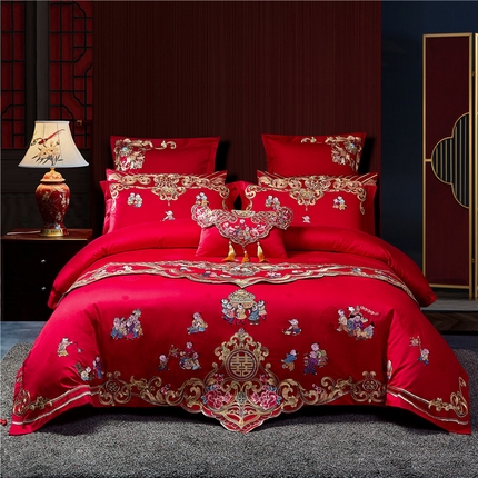 91家纺网 家纺一手货源 找家纺 （总）2023新款120s提花长绒棉婚庆多件套系列