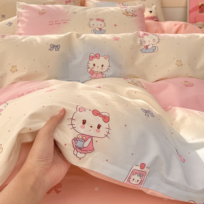 91家纺网 家纺一手货源 找家纺 2025新款全棉卡通小清新系列四件套 甜喵