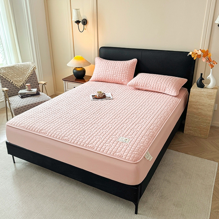 91家纺网 家纺一手货源 找家纺 3C 2025新款A类亲肤夹棉床笠-小云朵 小云朵 胭脂粉