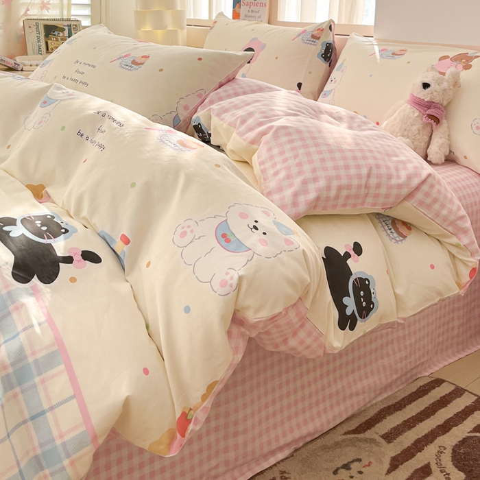 91家纺网 家纺一手货源 找家纺 2025新款全棉卡通小清新系列四件套 萌趣彩虹糖