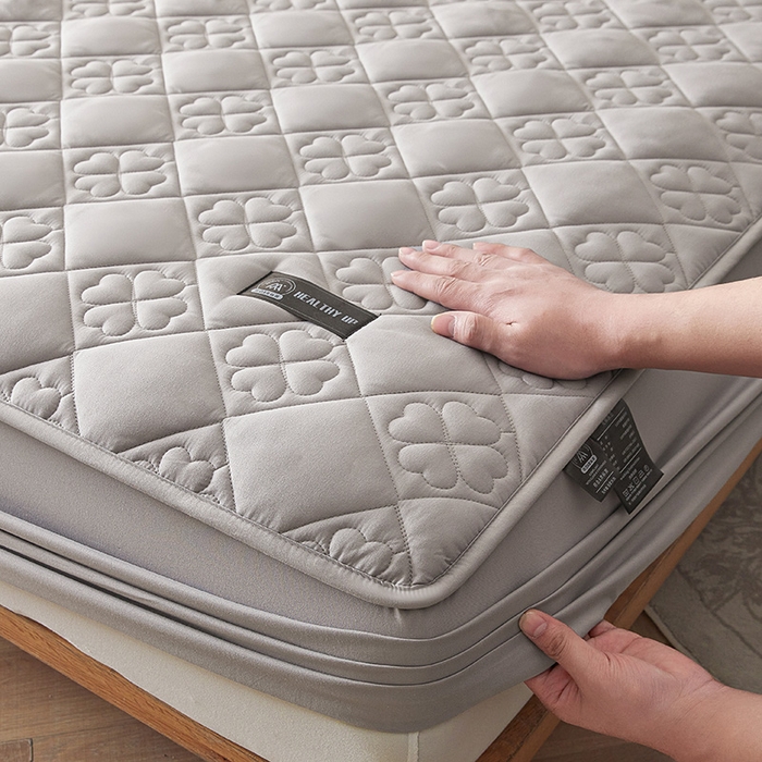 91家纺网 家纺一手货源 找家纺 3C 2025新款A类亲肤夹棉床笠-花叶 花叶 冰山灰