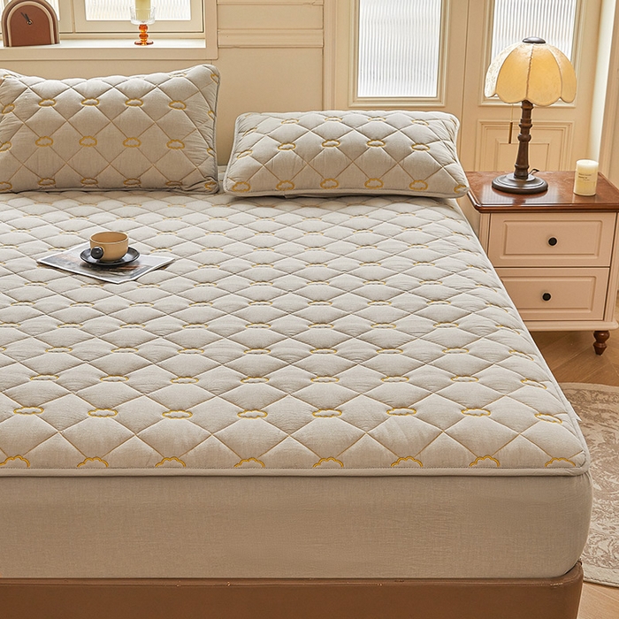 91家纺网 家纺一手货源 找家纺 3C 2024新款云朵全棉水洗棉床笠 云朵 清新灰