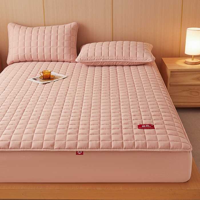 91家纺网 家纺一手货源 找家纺 3C 2025新款全棉水洗棉夹棉床笠-良品 良品 浅豆沙