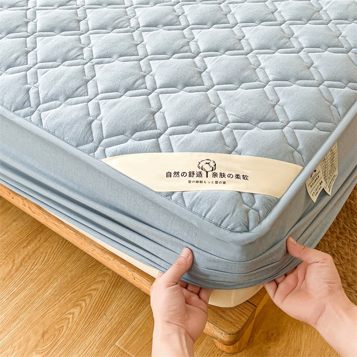 91家纺网 家纺一手货源 找家纺 3C 2024新款A类全棉抗菌防水床笠 全棉防水-浅蓝色