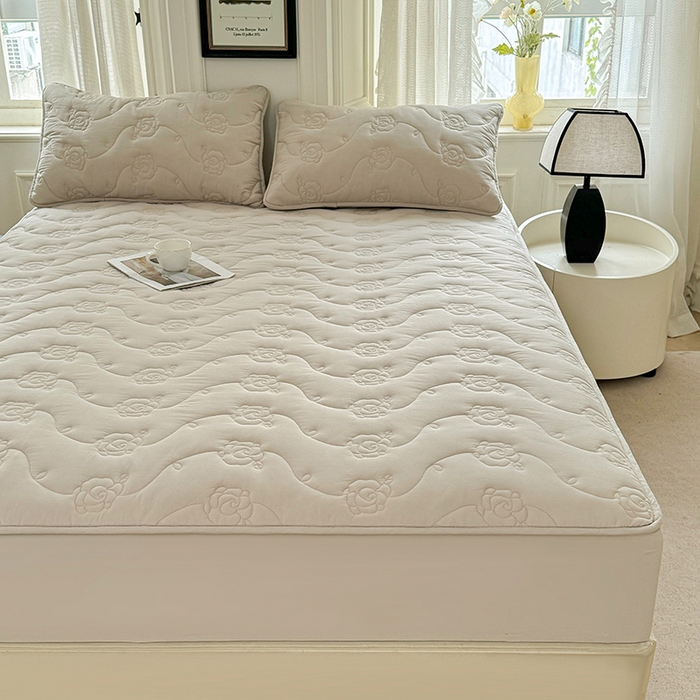 91家纺网 家纺一手货源 找家纺 3C 2024新款全棉水洗棉夹棉玫瑰床笠-花语系列 花语 烟雾灰