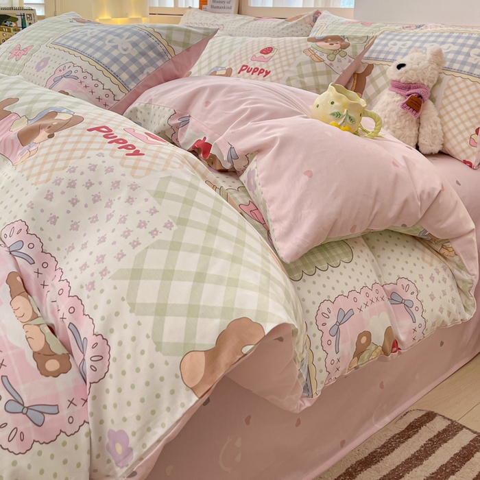 91家纺网 家纺一手货源 找家纺 2025新款全棉卡通小清新系列四件套 趴趴乐园