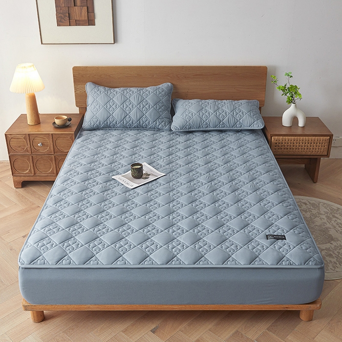 91家纺网 家纺一手货源 找家纺 3C 2025新款A类亲肤夹棉床笠-花叶 花叶 海洋蓝