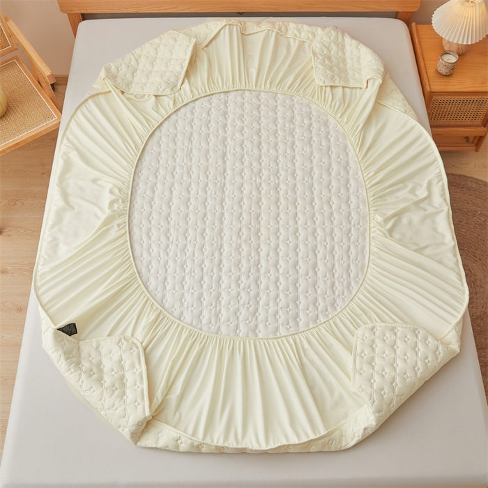 91家纺网 家纺一手货源 找家纺 3C 2025新款A类时尚格防水隔脏床笠 时尚格-奶油白