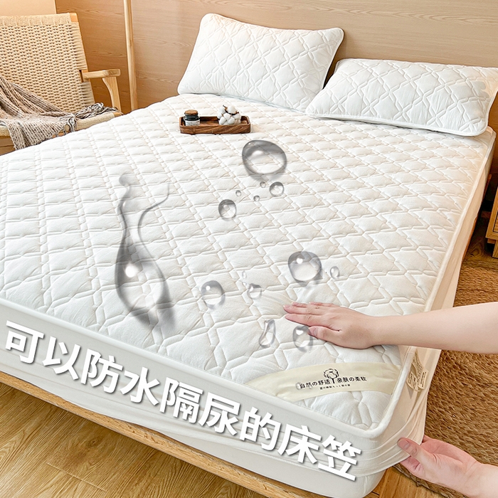 91家纺网 家纺一手货源 找家纺 3C 2024新款A类全棉抗菌防水床笠 全棉防水-珍珠白