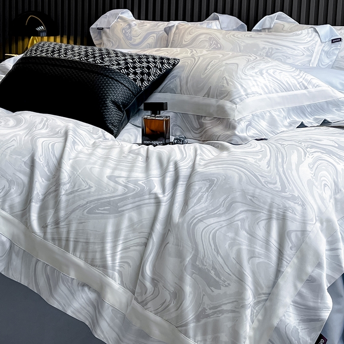 91家纺网 家纺一手货源 找家纺 春夏爆款全棉数码印花四件套纯棉轻奢风长绒棉床单被套时尚床上用品浮影 SM浮影-雅士灰