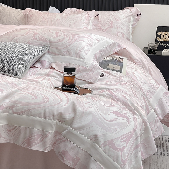 91家纺网 家纺一手货源 找家纺 春夏爆款全棉数码印花四件套纯棉轻奢风长绒棉床单被套时尚床上用品浮影 SM浮影-静谧粉