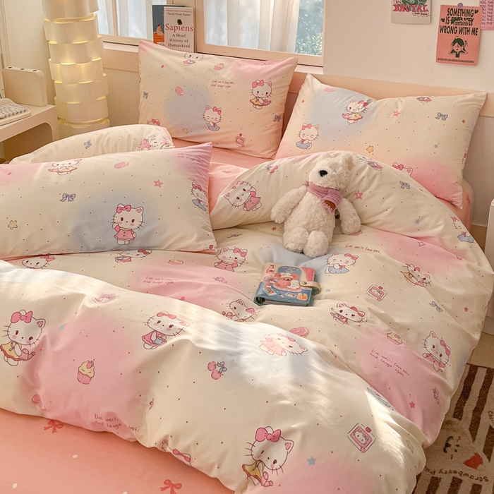 91家纺网 家纺一手货源 找家纺 2025新款全棉卡通小清新系列四件套 甜喵